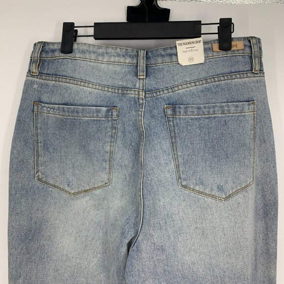 BlankNYC Jeans Madison Crop Blue Distressed Denim Raw Hem - Picture 9 of 12
